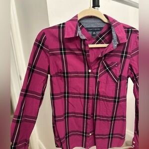 TOMMY HILFIGER Purple Plaid Shirt Size X-Small Perite Womens Long Sleeve